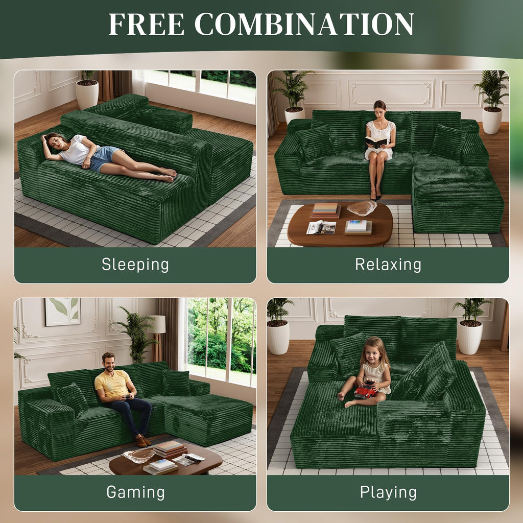 108" Boneless Couch, L Shaped Modular Sectional Sofa
