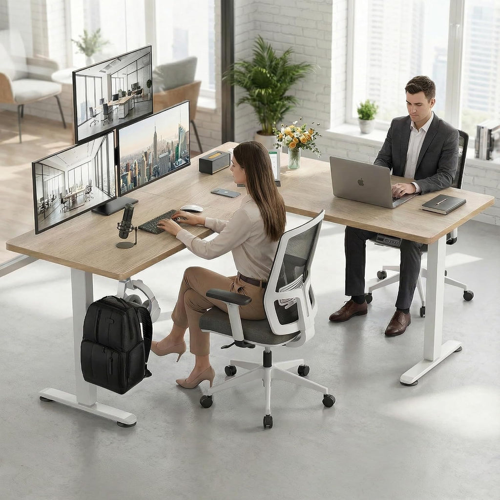 63x55 Inch L Shaped Standing Desk, Electric Adjustable Height Stand Up Desk, Corner sit Stand Desk with 39x18 in