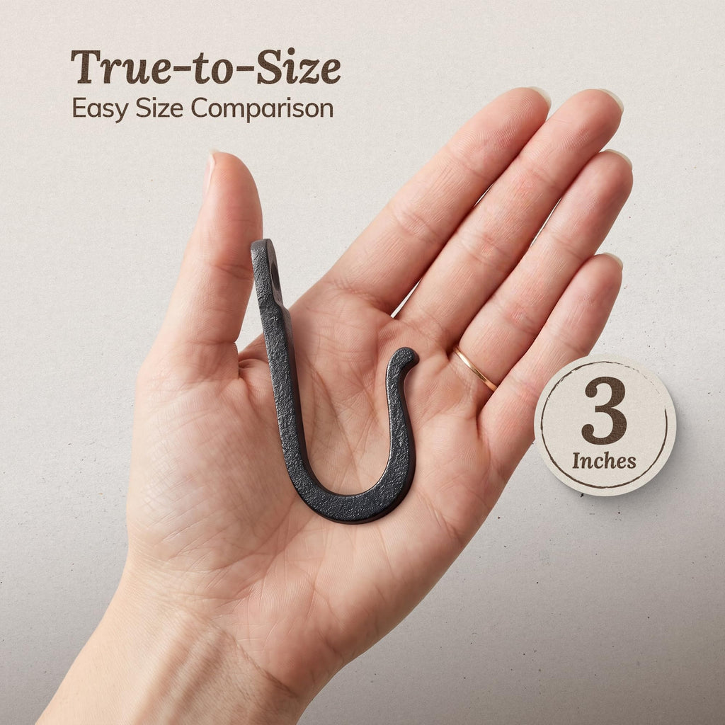 Railroad Spike Cast Iron Hooks (10 Pack) Handmade Blacksmith, Wall Mounted Farmhouse Decorative Hooks, PowderCoated