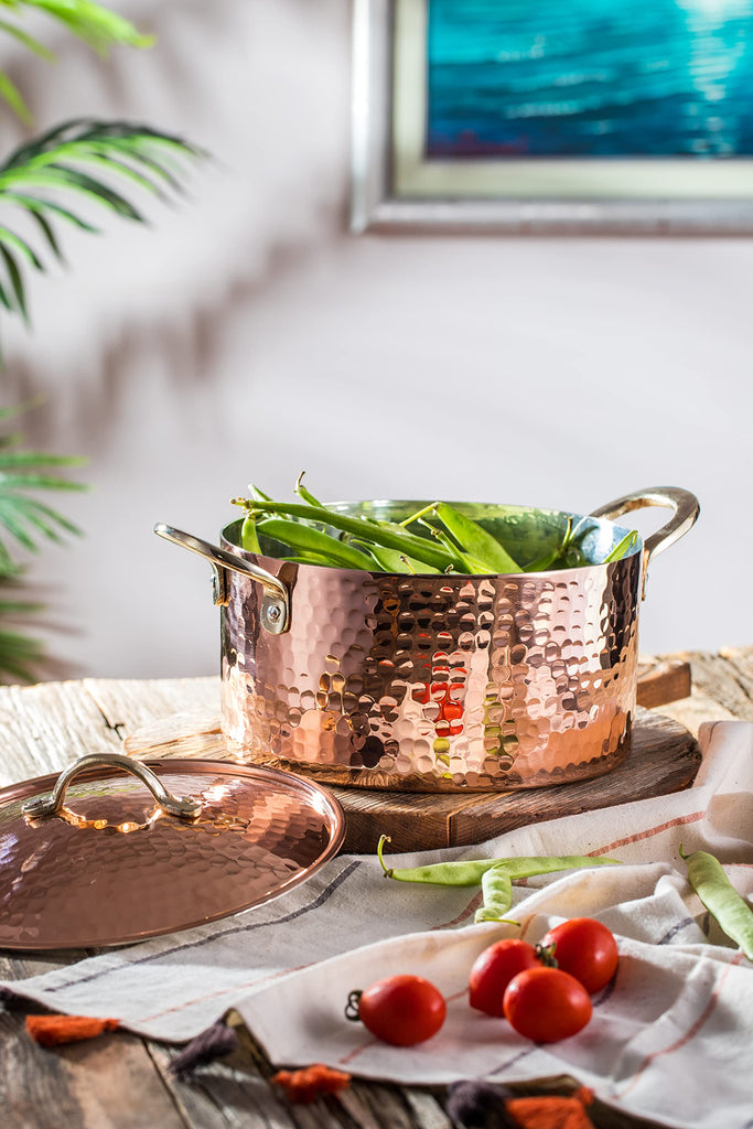 1.2MM Thick Hammered Copper Soup Pot Casserole Pan Dish Dutch Oven, 4 Quarts (9" x 4")