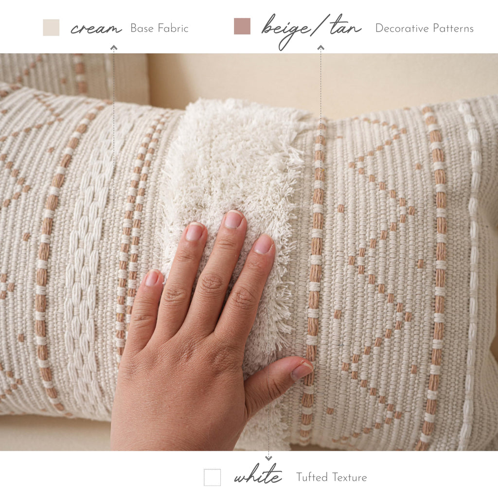 20X20 Throw Pillow Cover, Cream Neutral Beige Square Decorative Cushion Cover, Boho Accent Pillowcase with Tufted