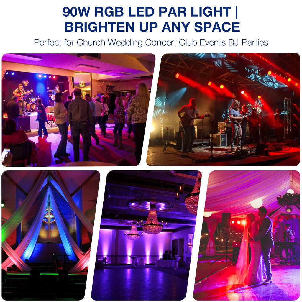 90W 60LED Dimmable Stage Par Light by Remote & DMX Control - 2Pack