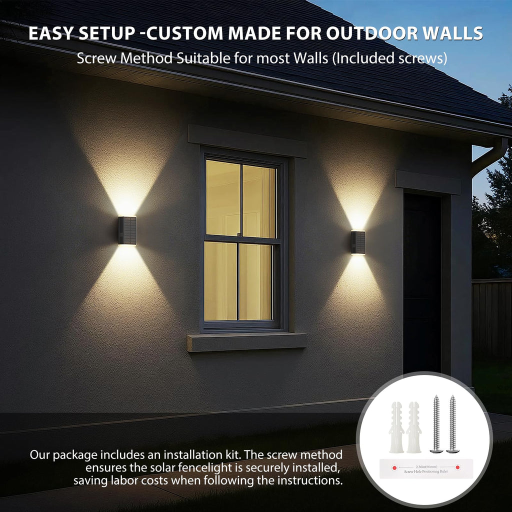 Solar Wall Light Outdoor, 3000/4000/6000K 3 Modes Dusk to Dawn Lighting Wall Sconce IP67 Waterproof Up and Down