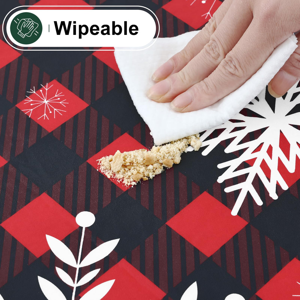 Rectangle Waterproof Vinyl Table Cloth, Wipeable Tablecloth with Flannel Backing, Plastic Table Cover for Dinner