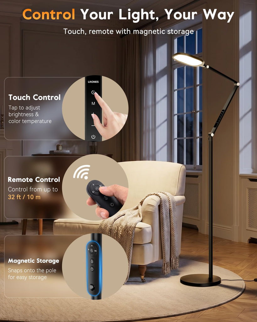 Eye-Care LED Floor Lamps, Remote, 69" Standing Read Lamp, 30 Modes