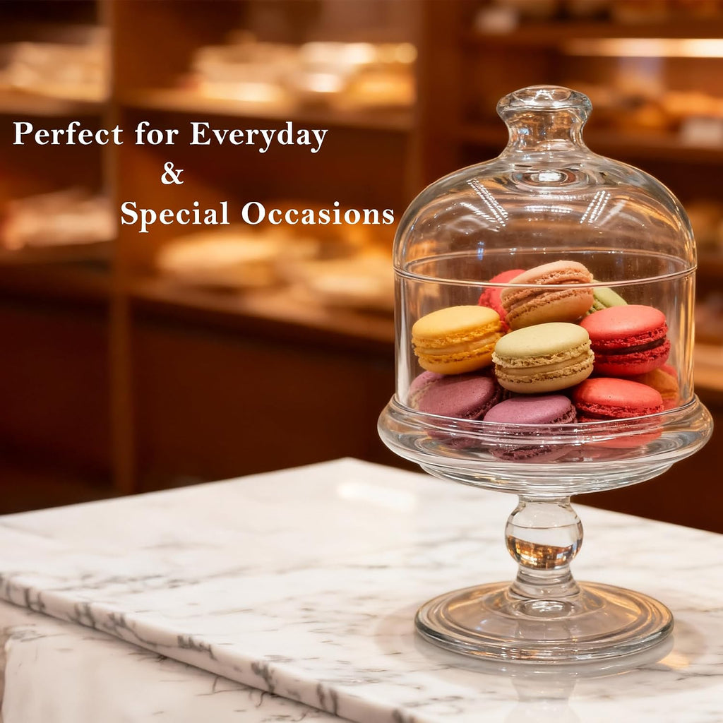 Glass Cake Stand with Dome, Clear Glass Cloche on Pedestal - Elegant Dessert Display for Cakes, Cupcakes, Cookies &