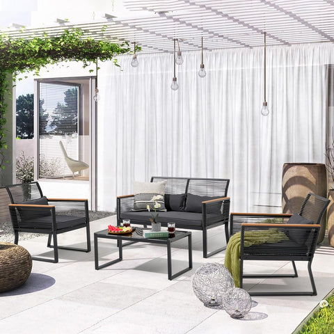 4 Piece Patio Furniture Set, Outdoor Wicker Bistro Set