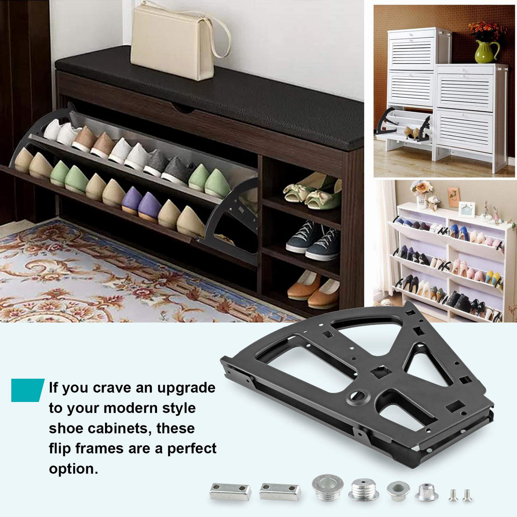 2 Layers Shoes Drawer Cabinet Hinges Flip Frames, Black, 1 Pair