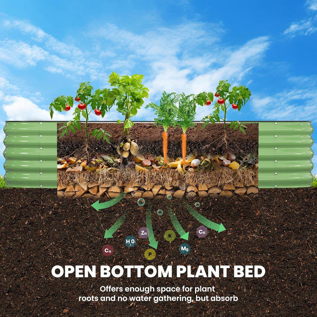 Galvanized Raised Garden Bed 8x2x1.5 FT, Oval Metal Raised Garden Bed Outdoor Planter Box with Open Bottom