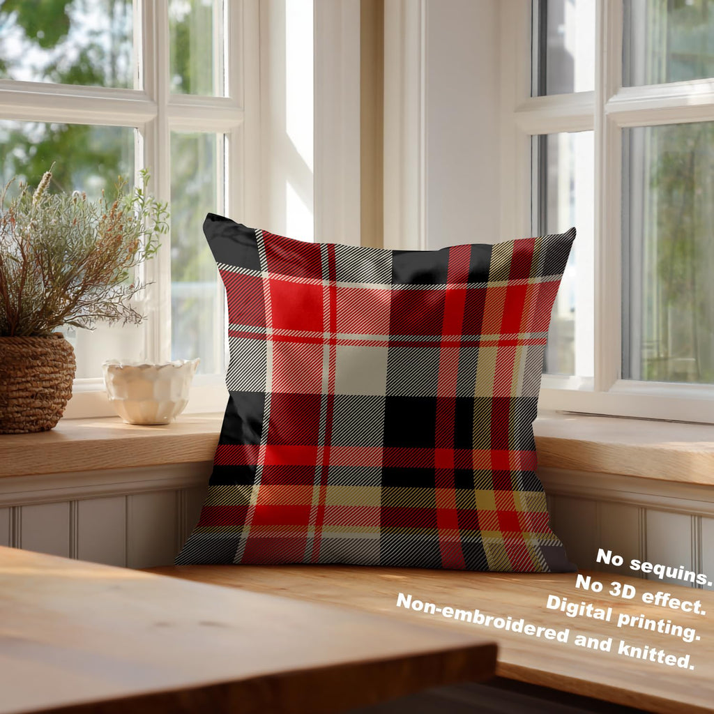 Red Blue Abstract Plaid Throw Pillow Covers, Tartan Plaids Traditional Beige Decorative Pillow Covers Digital
