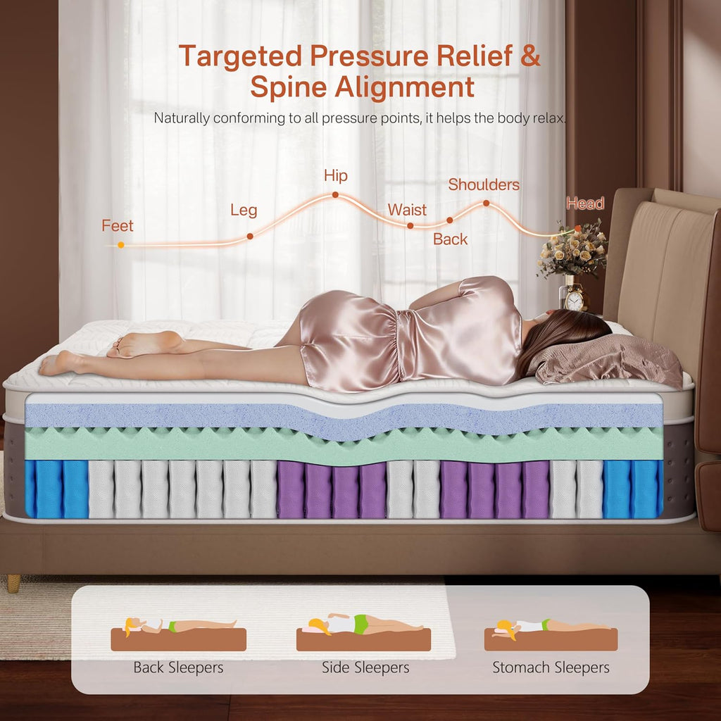 16 Inch King Size Mattress, Hybrid King Mattress in a Box for Side Sleepers | Cooling Gel Memory Foam & Medium Firm