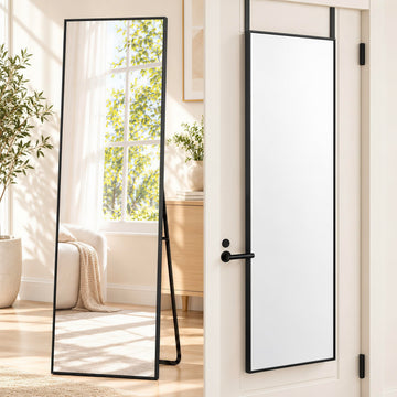 57x21 inch Full Length Mirror Over the Door Hang or Floor Stand Black
