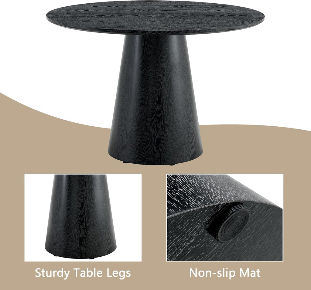Black Round Dining Table for 4-6, Modern Wood Kitchen Table, 45" Circle Dining Table with Pedestal for Kitchen,Living