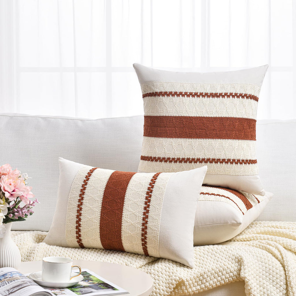 Set of 2 Rust Boho Decorative Throw Pillow Covers 18x18 Inch for Couch Bed Sofa, Aesthetic Modern Organic Fall Room