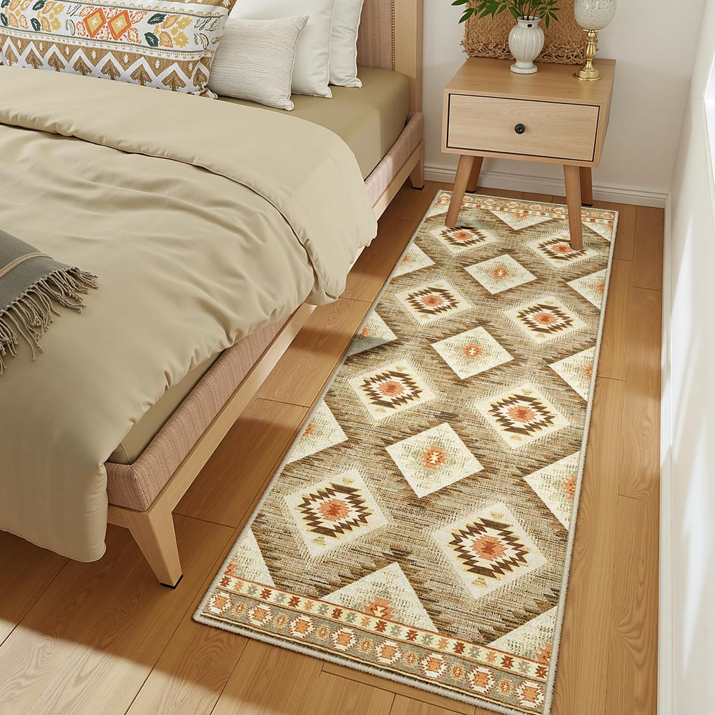 2'x10' Washable Area Rug Runner Cream/Camel