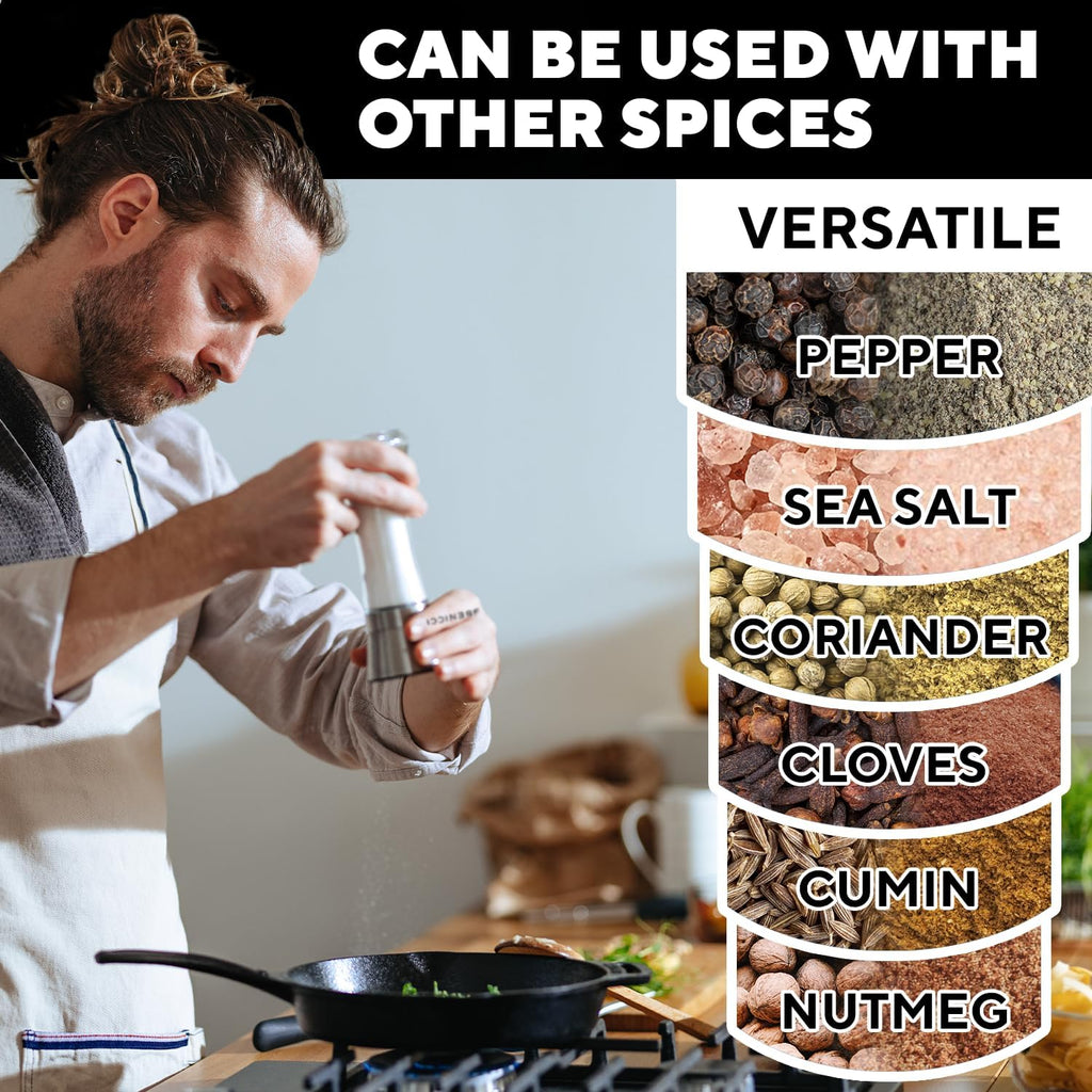 Manual Salt and Pepper Grinder, Refillable Stainless Steel Mills - Set of 2