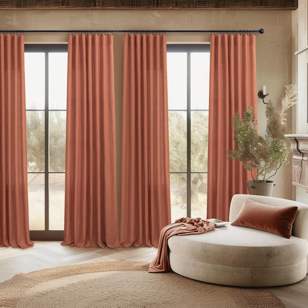 Burnt Orange Curtains 90 Inches Long Dining 2 Panels Back Tab Pocket Light Airy Breathable Flowing Cotton Textured