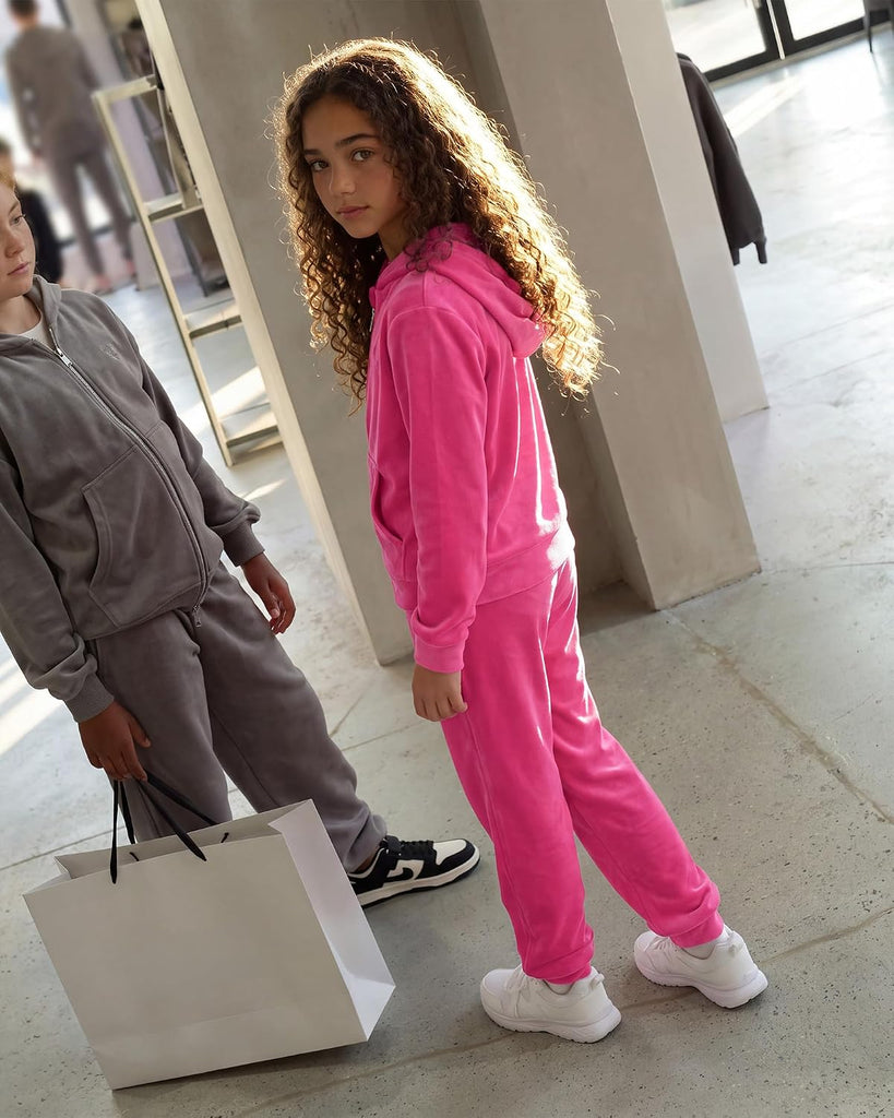 Girls Velour Tracksuits Zip Up Hoodies Joggers with Pockets