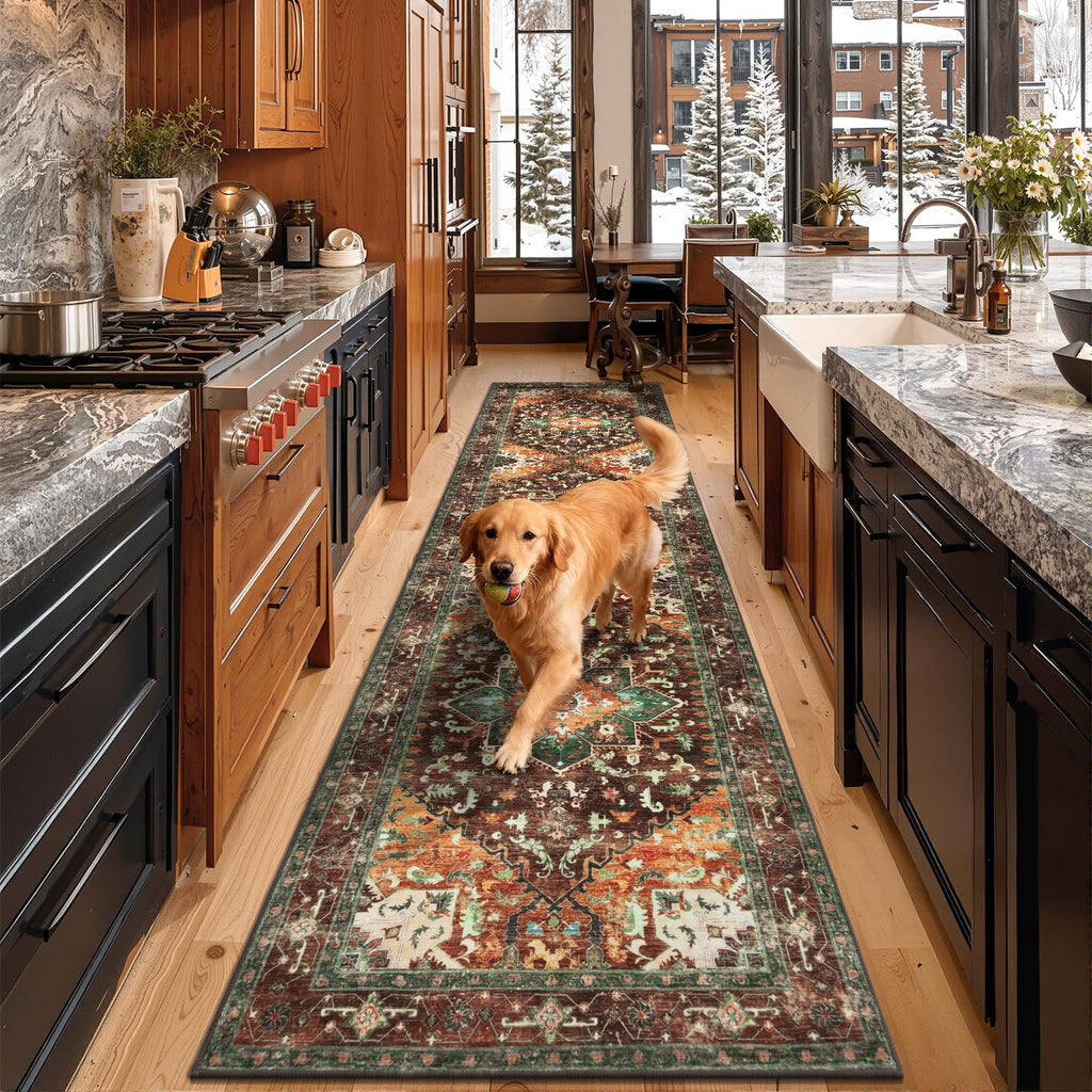 Washable Runner Rug, 3x12 Non-Slip Boho Hallway Kitchen Rug