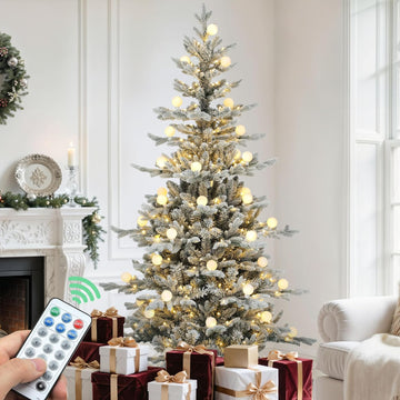 Prelit Flocked Aspen Fir Layered Christmas Tree with Remote