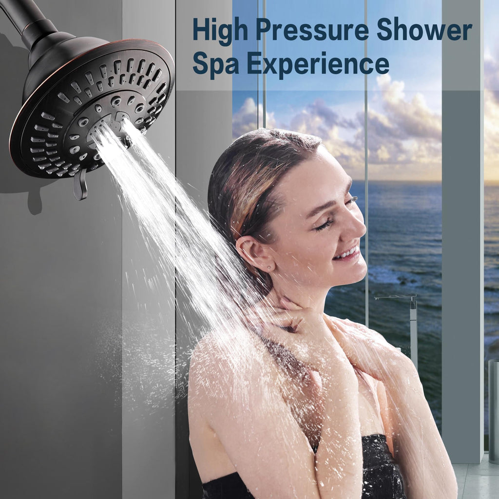 High Pressure Rain Shower Head, Fixed Shower Head with 5 Spray Settings, Adjustable Angle and Anti-Clog Nozzles, Oil