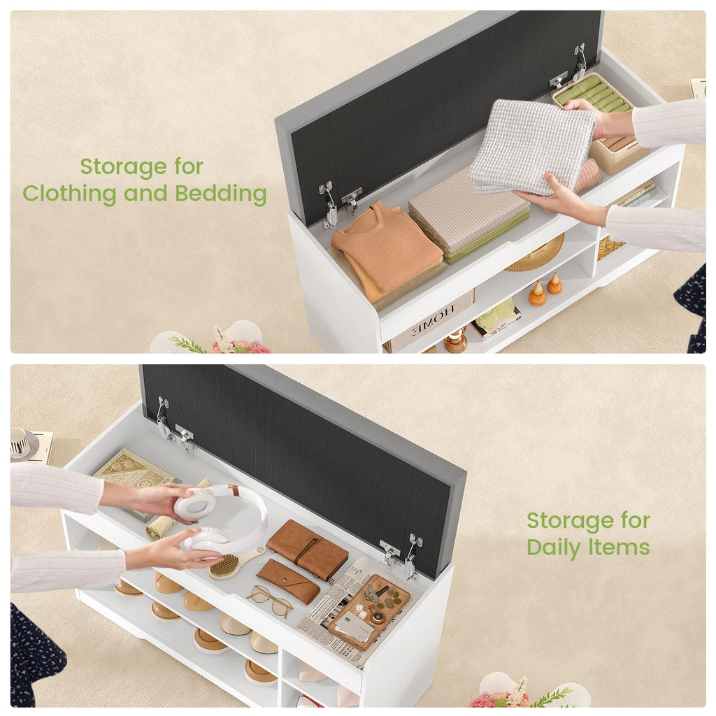 Shoe Bench with Lift Top Storage, Entryway Bench with Padded Seat Cushion, Shoe Storage Bench with 2 Adjustable