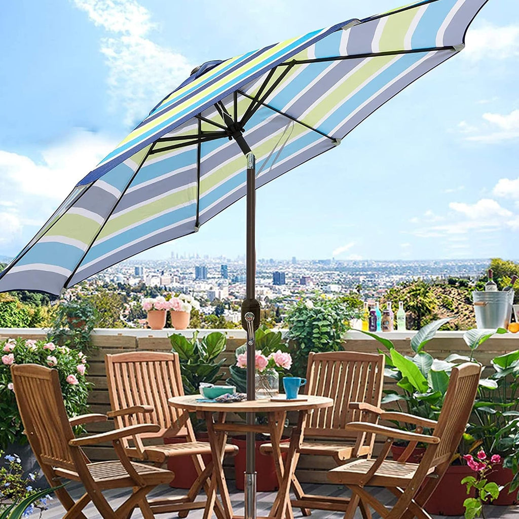 9' Outdoor Patio Umbrella, Outdoor Table Umbrella, Yard Umbrella, Market Umbrella with 8 Sturdy Ribs - Blue & Green Stri