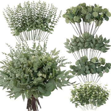 Artificial Mixed Eucalyptus Stems Bulk, 5 Kinds of Faux Greenery Eucalyptus Leaves Bulk for Vase Wedding DIY - Set of 130