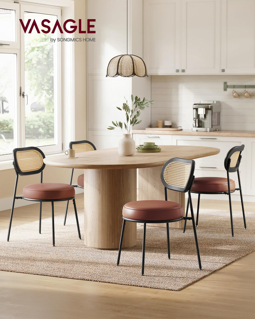 Set of 4 Dining Chairs, Boho PE Rattan Back