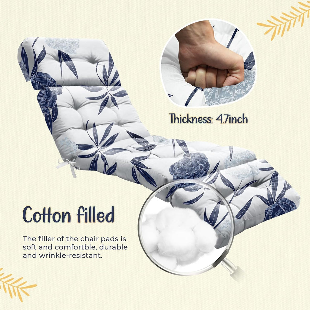 Outdoor Lounge Chair Cushions Waterproof 75.1x22.8x4.7" Blue Enchantress | 600D Oxford Fabric, Cotton Filling