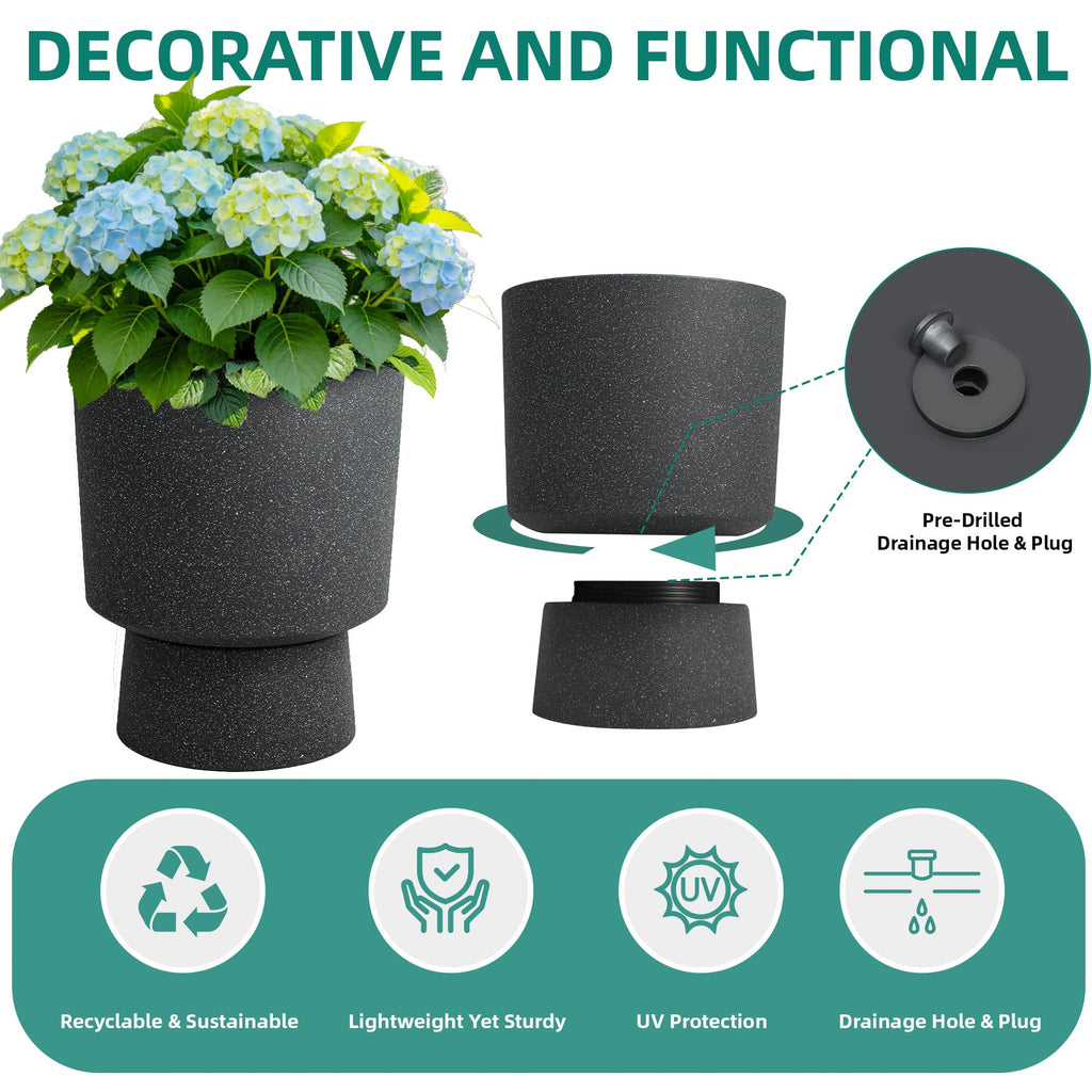 16.8" Pedestal Planters for Outdoor Plants, Large Urn Flower pots S/2