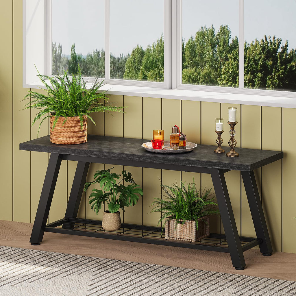 Industrial Entryway Bench Rustic Wood and Metal Storage Bench for Indoor Living Dining Room Bedroom Long Shoe Benches