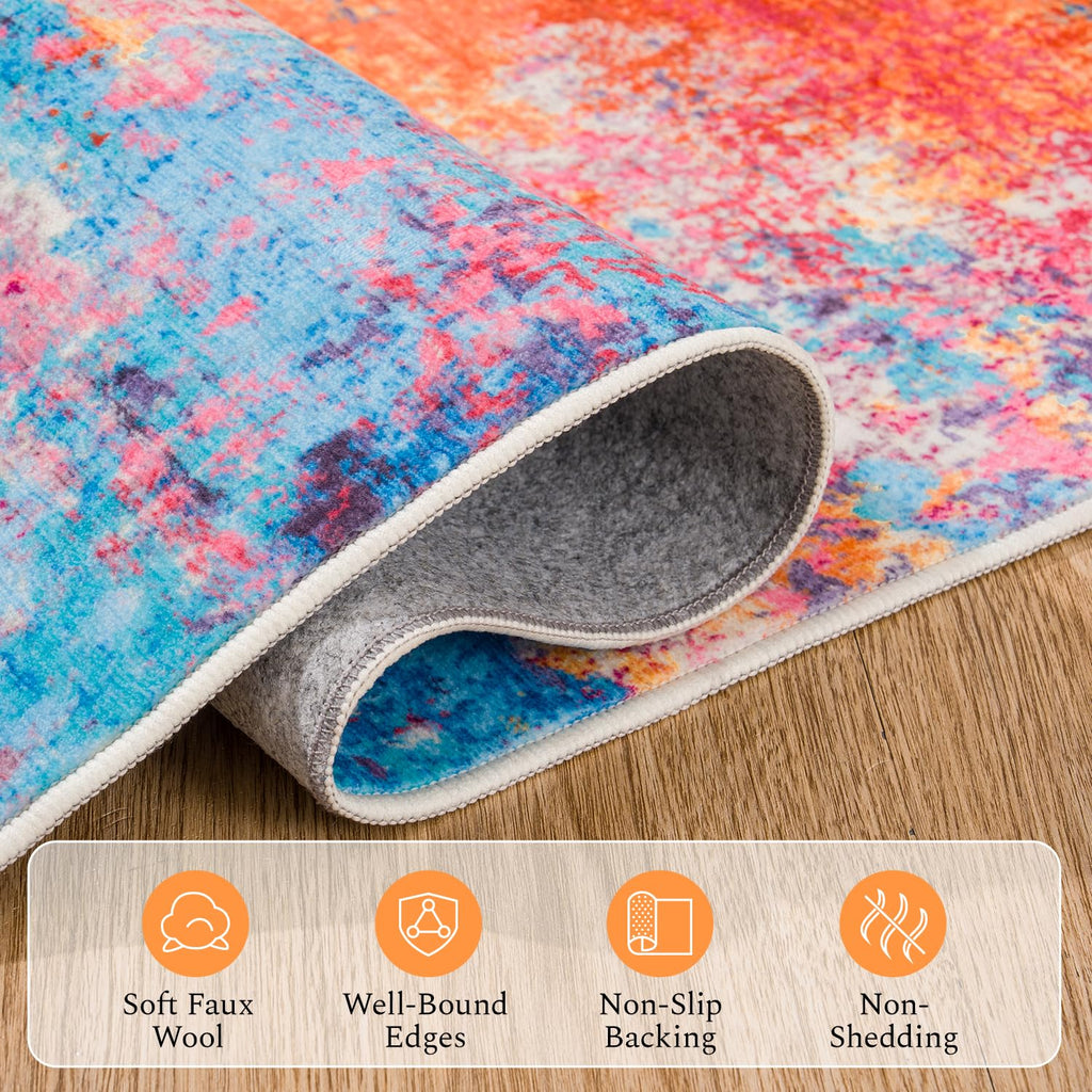 Washable Runner Rug, Colorful Rainbow Rug Kitchen