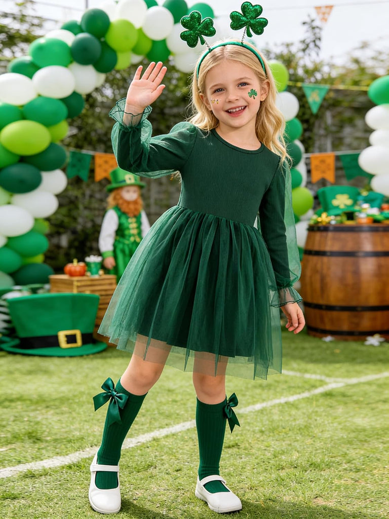 Toddler Christmas Dress Girls Sequin Tulle Puff Long Sleeves Tutu Dress Princess Birthday Party Clothes