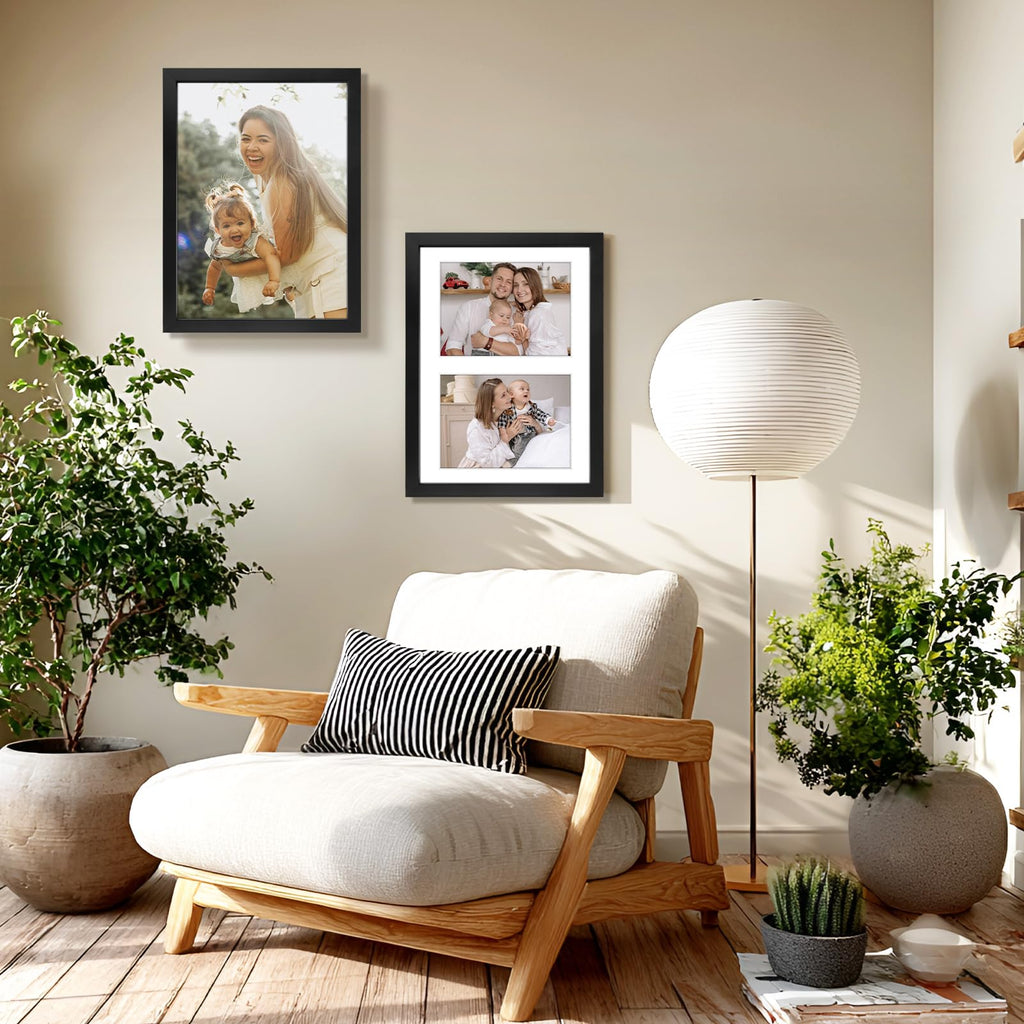 6x8 Collage Picture Frame, Solid Wood&Real Glass, 2 Photos