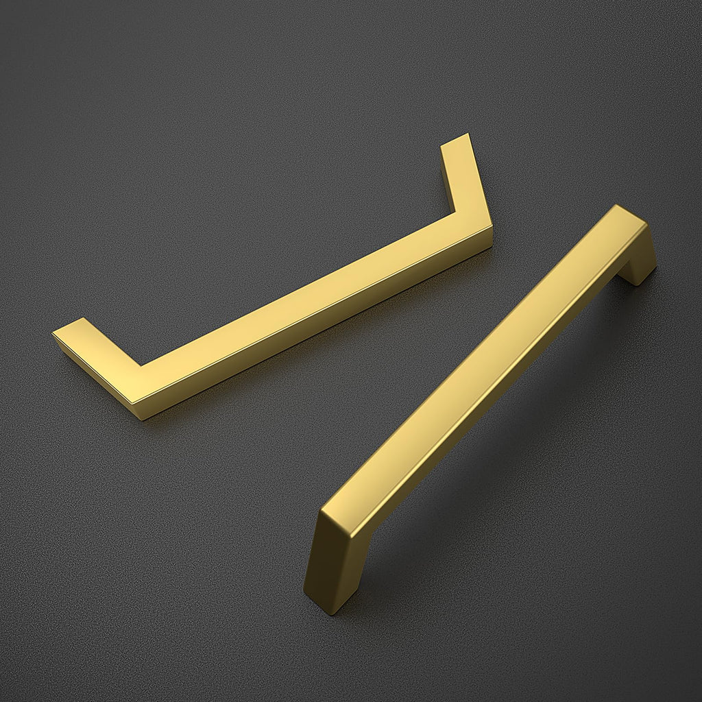 10 Pack 5 Inch Gold Cabinet Handles Brushed Brass Cabinet Pulls, Stainless Steel Kitchen Cabinet Handles Square Pulls