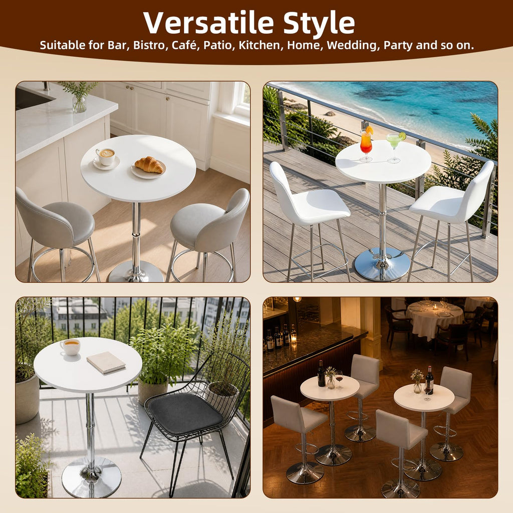 MDF Round Top Not Adjustable (41 INCHES Height) Bar Table, White