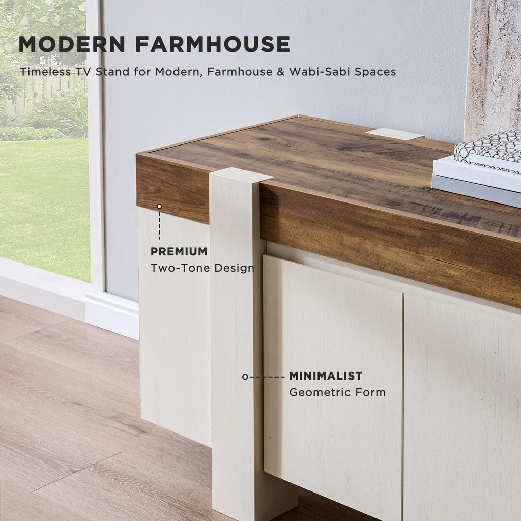70" Modern Farmhouse TV Stand for TVs up to 80 Inch, Antique White
