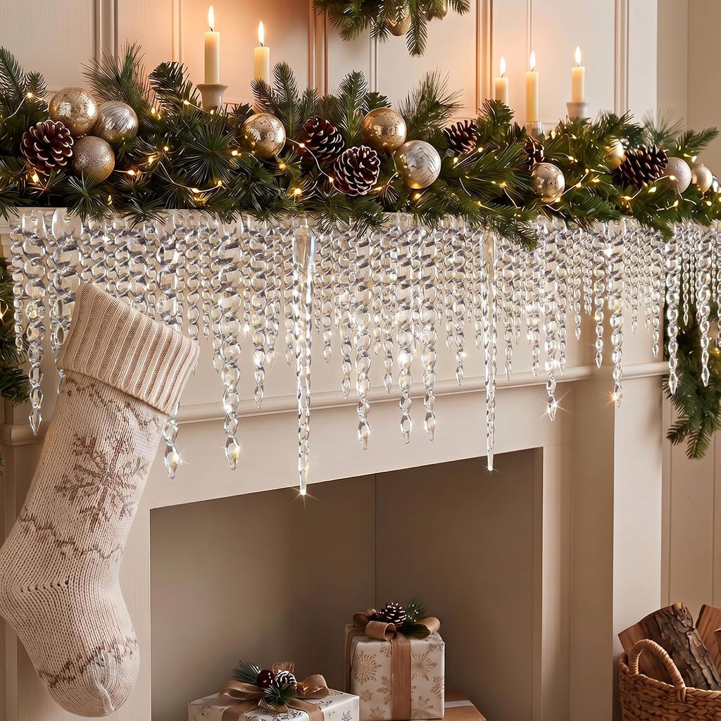 52 Pcs Christmas Crystal Icicle Ornaments for Xmas Tree Decorations