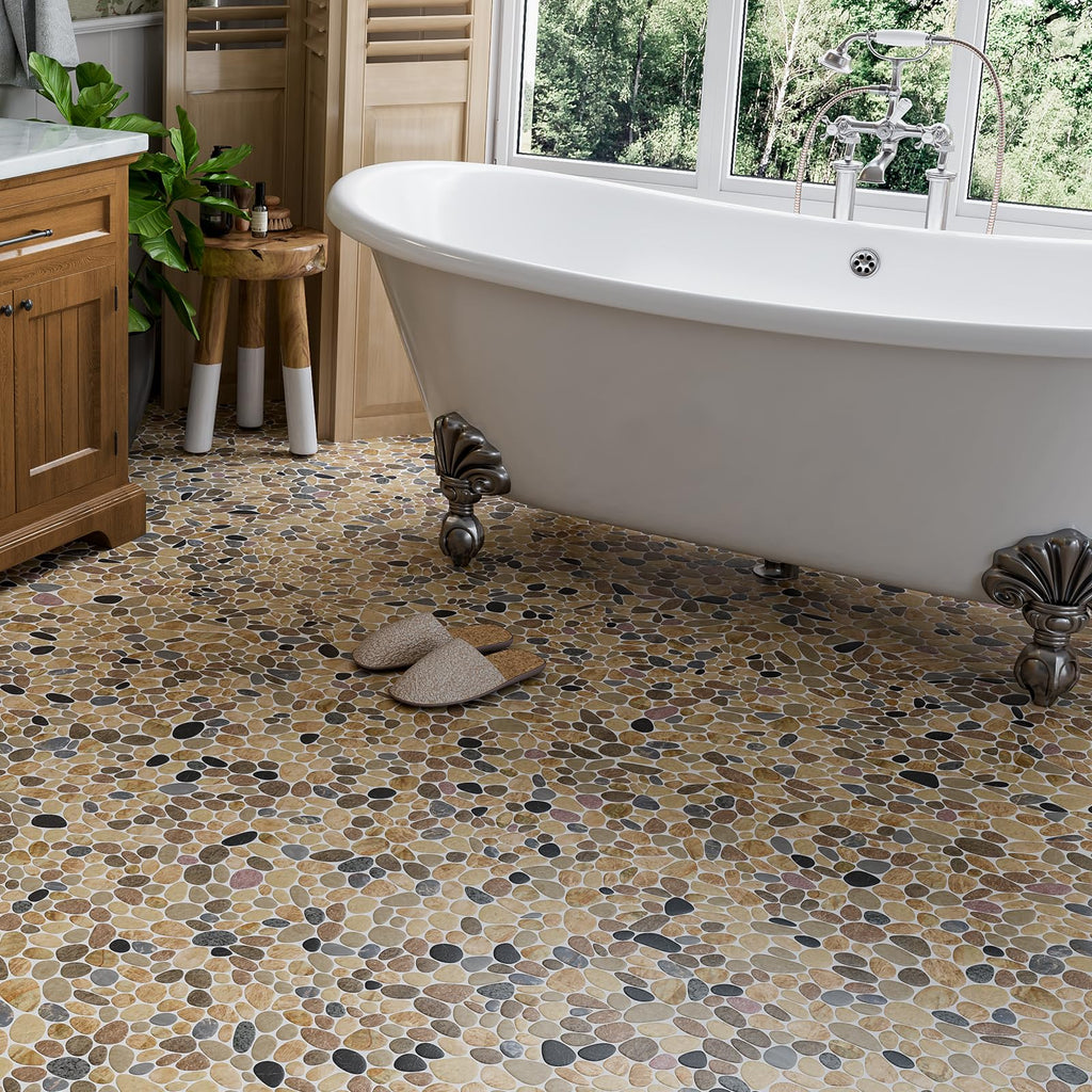 Pebble Tiles for Shower Floor, Sliced Mix River Rock, 12x12 Inch