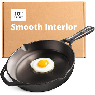 10" Cast Iron Skillet, Smooth Surface, Nonstick-Like Release