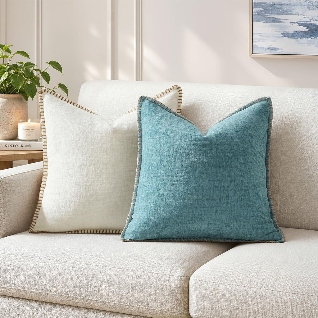 Decorative Couch Throw Pillow Covers 20x20 Inch Coastal Aqua Blue