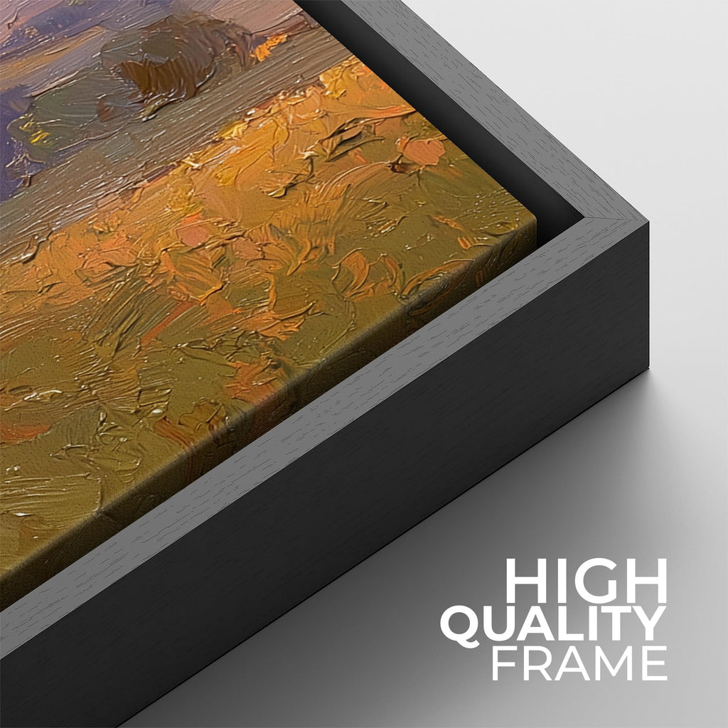 Framed Canvas Print Wall Art Set Golden Sunset Field Landscape Impressionist Countryside Illustrations Modern Art