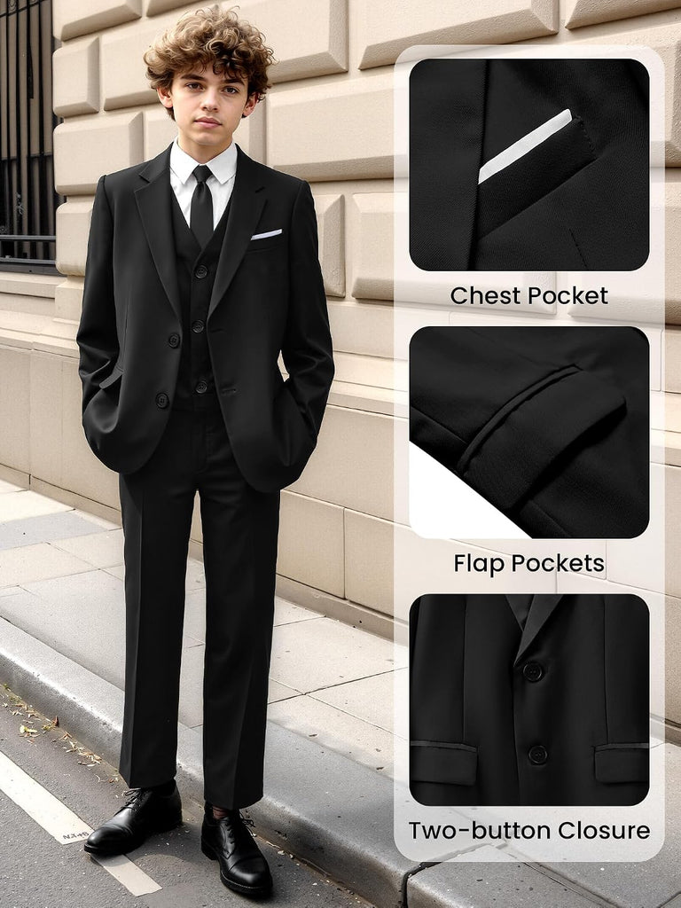 Boys' Formal Suits Set Dresswear Tuxedo Suit Adjustable Waist with Suspenders Teen Boy Dress Clothes