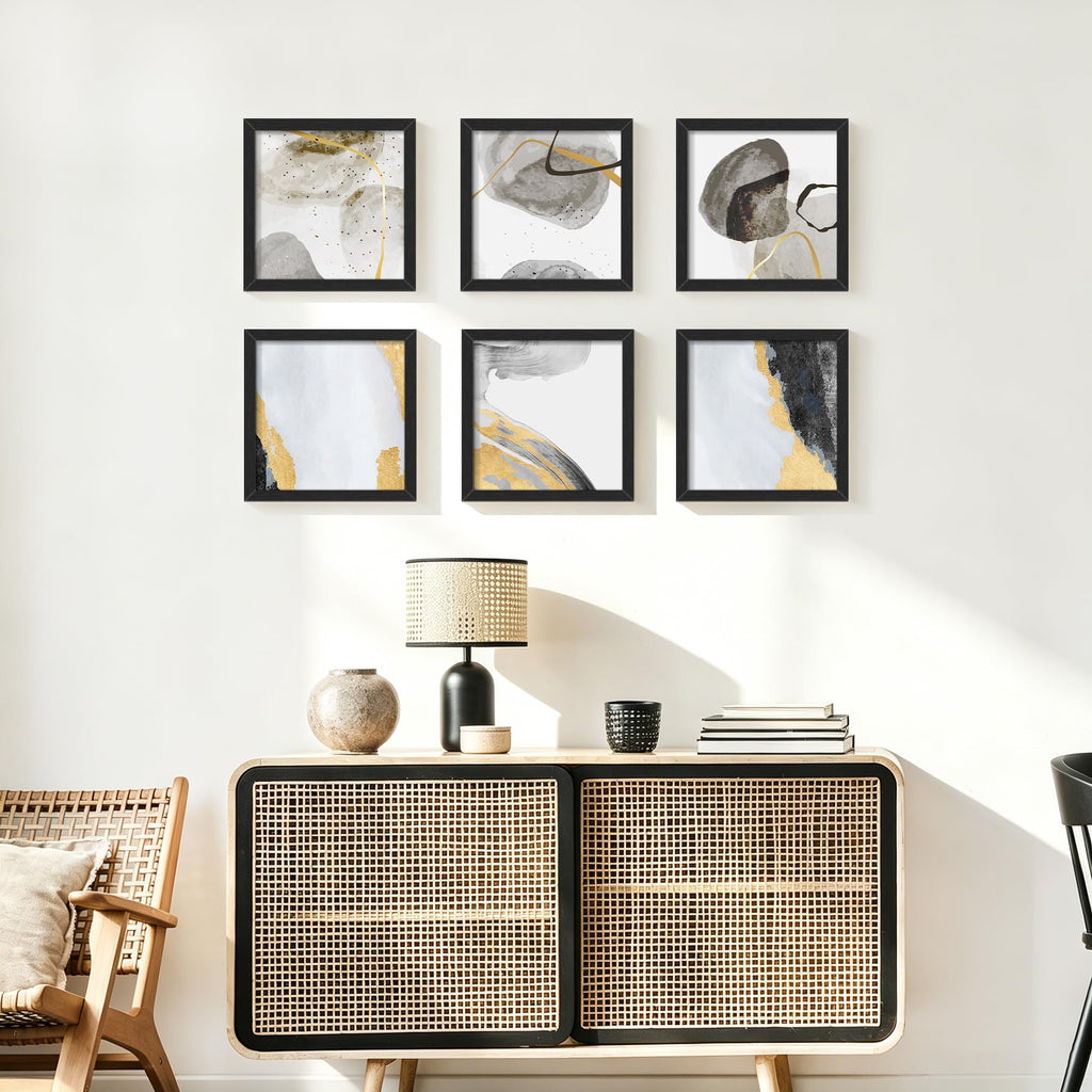 8x8 Picture Frame Set of 12, Black Wood Grain Gallery Wall Frames