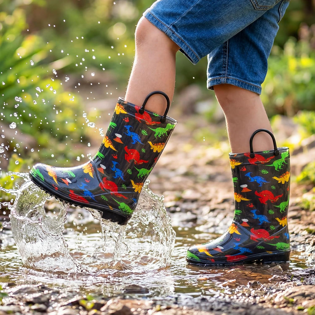 Kids Rain Boots for Boys Rain Boots Dinosaur Shark Rainboots Toddler Boy Waterproof Lightweight Easy-On Handles