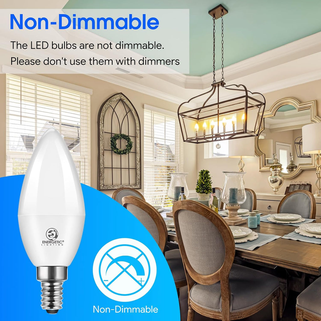 Energetic E12 LED Candelabra Light Bulbs 5.5W (60 Watt Equivalent), 3000K Warm White, 600LM Chandelier Light Bulbs