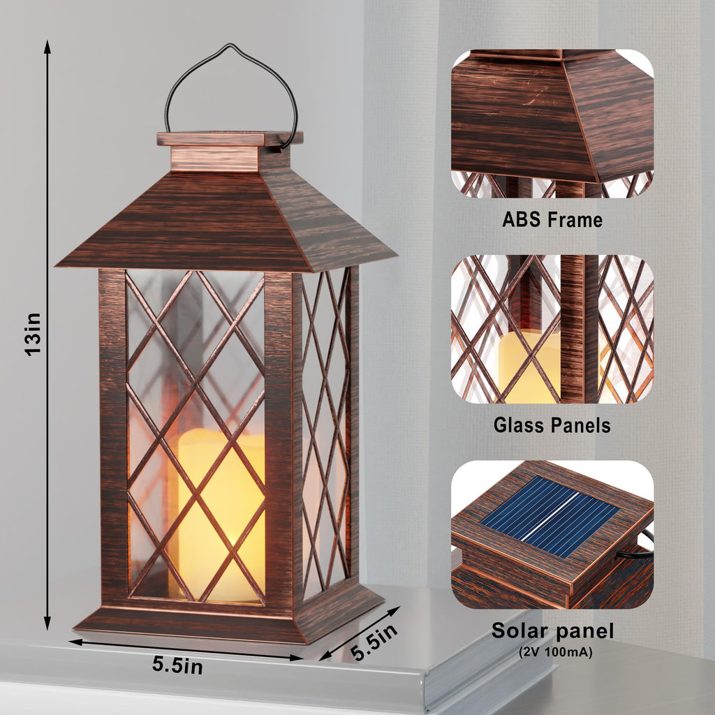 Solar Lanterns Outdoor Waterproof, 13" Solar Hanging Lantern, 2Pack, Bronze