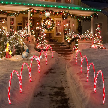 17''160 LED (10x16LED) Twinkle Arch Lawn Stake Light, Set of 10 Candy Cane Arch Outdoor Christmas Pathway Markers