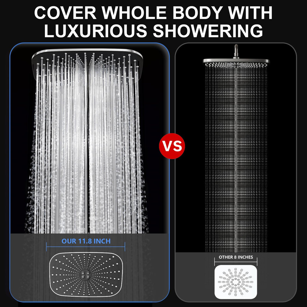 High Pressure Rain Shower Head with Handheld, 11.8-Inch Large Rainfall Shower Head Combo with 3-Way Diverter, 15-Inch